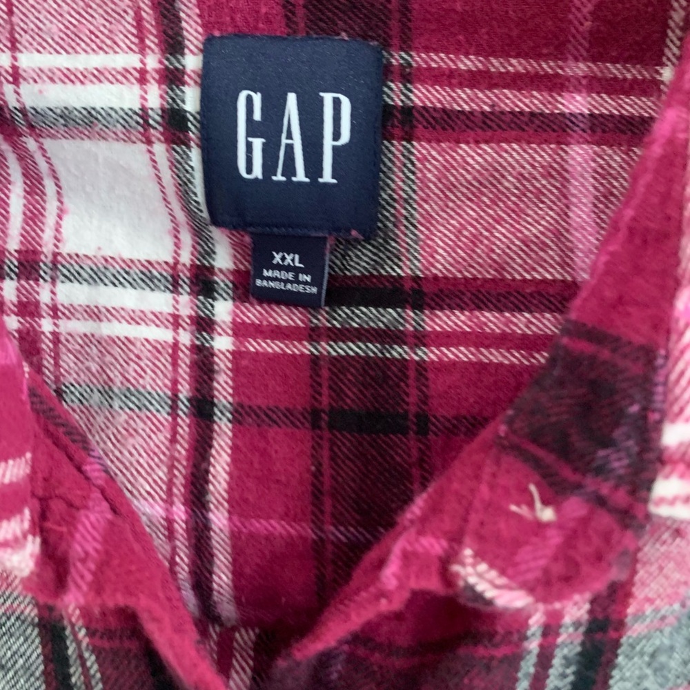 GAP Womens Burgundy Plaid Flannel Shirt Sz XXL - Picture 2 of 4